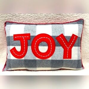 #149  12” x 18” JOY Decorative Pillow NEW - Christmas Checkered Plaid